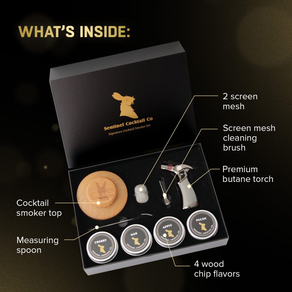 Sentinel Cocktail Smoker Kit contents displayed.