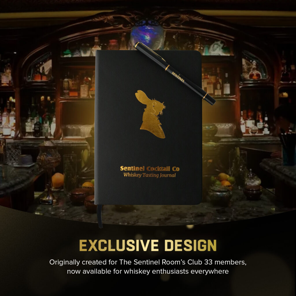 Whiskey tasting journal with exclusive design in bar scene.