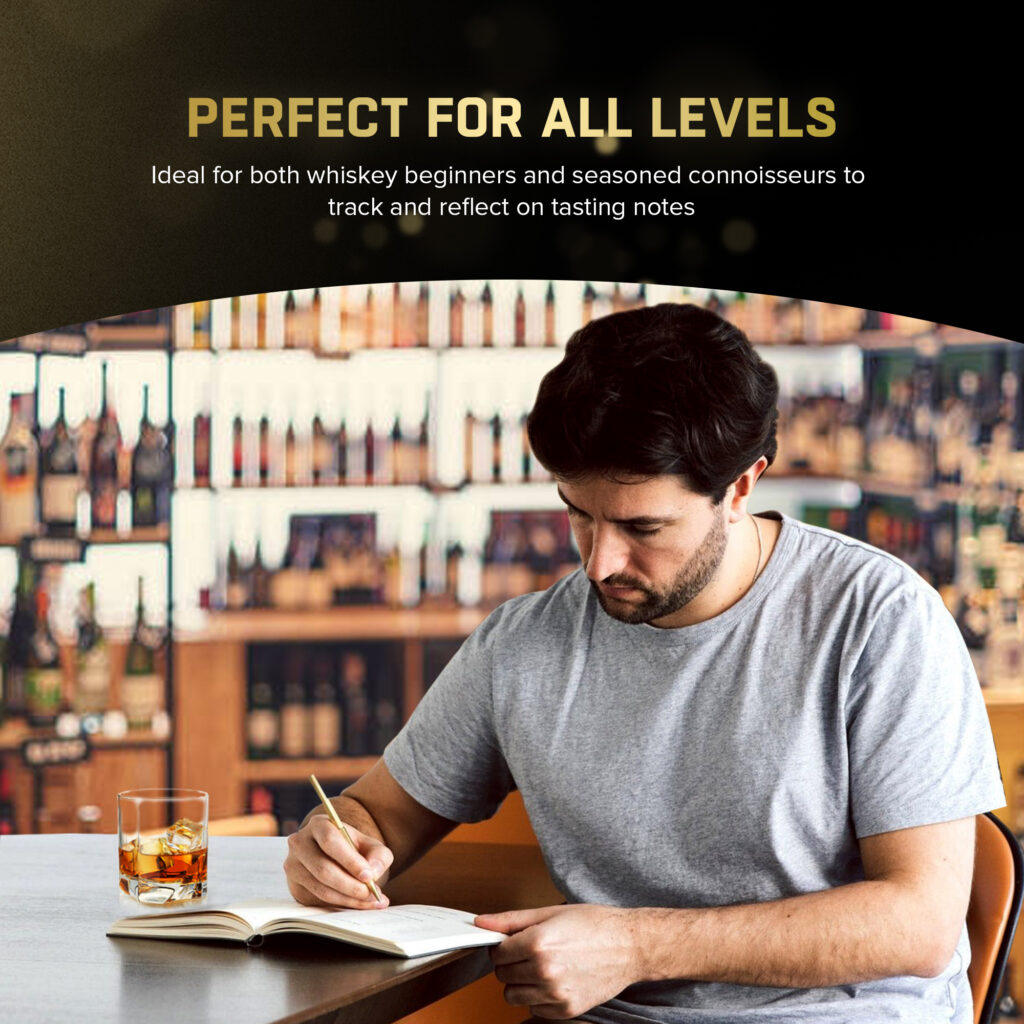 Man writing whiskey tasting notes in bar